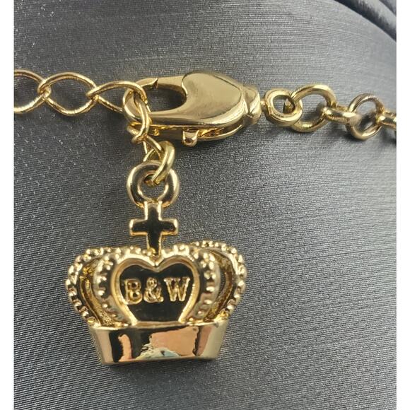 Vintage Butler and Wilson Crackled Pink Rose & Green Glass Stone Necklace in Box - Picture 6 of 6